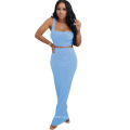 Hot Sale Summer Solid Color Basic Design Long Tight Sexy Fashion Vest Ladies Plus Size Dress Two-Piece Suit